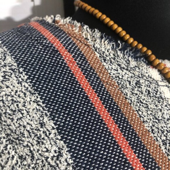 Ann Taylor Boho Blouse Cotton Short Sleeve Striped Gray Blue Cream Small - Picture 8 of 8